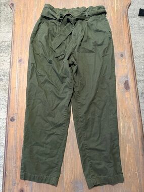 LOFT Olive Green Paperbag Waist Trousers with Tie